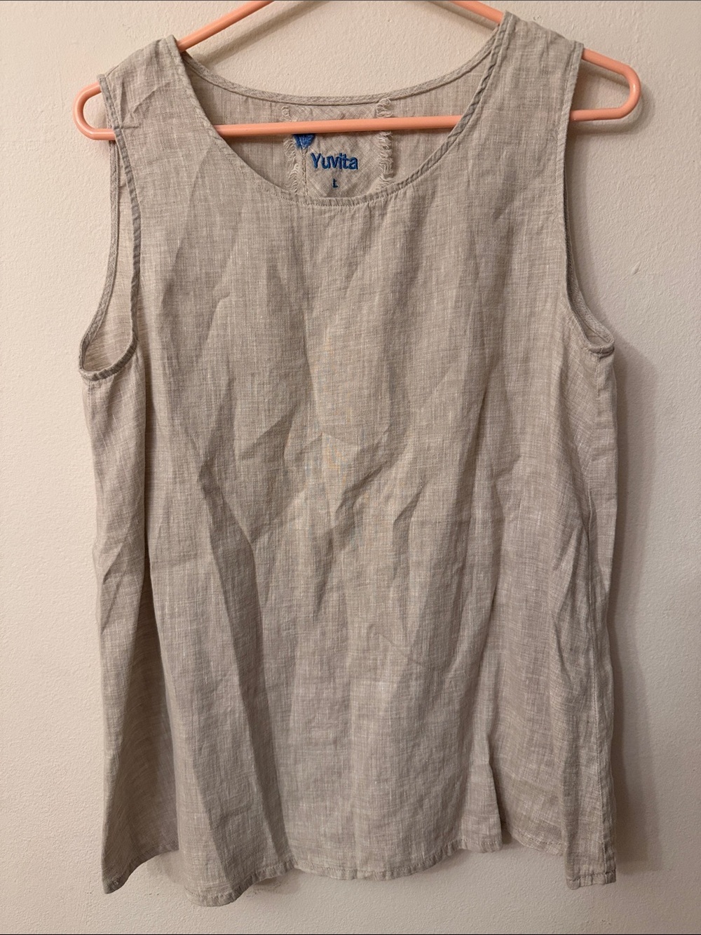 Yuvita Women's Sleeveless Linen Tank Top — Light Beige